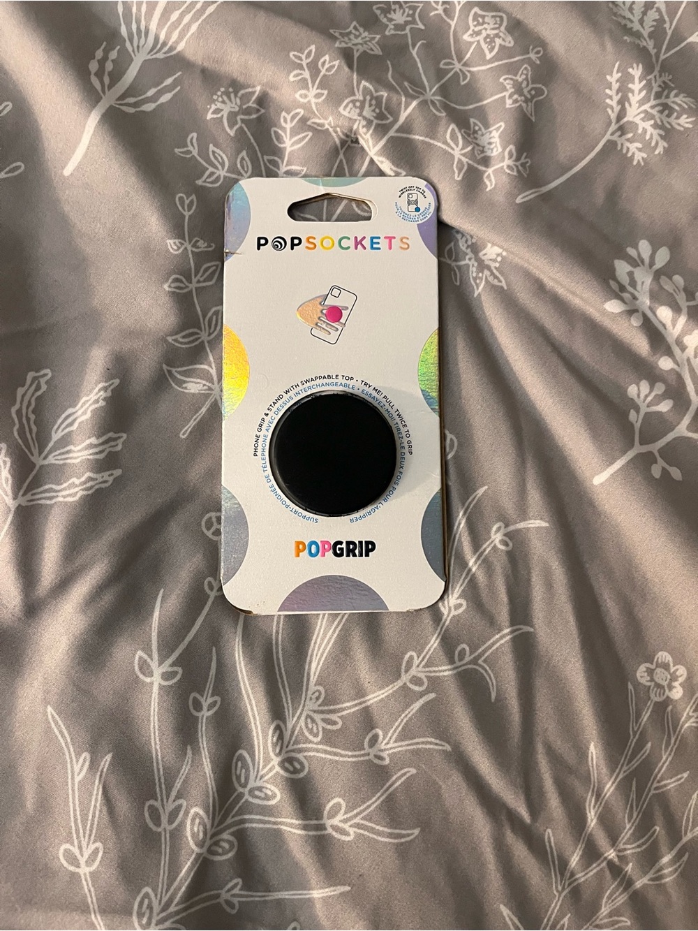 PopSockets PopGrip Phone Grip - Black PopGrip with Iridescent Dot Packaging